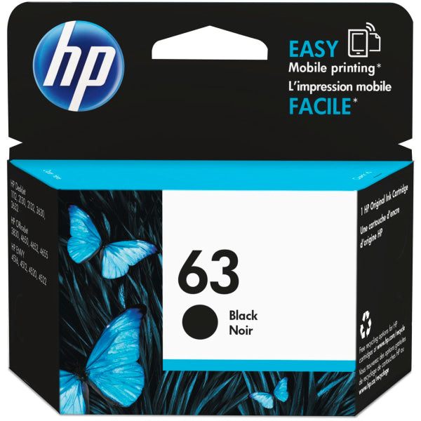 HP 63 Single Ink Cartridge - Black (F6U62AN_140): Standard Yield, Printer Ink Series, 4-Pack