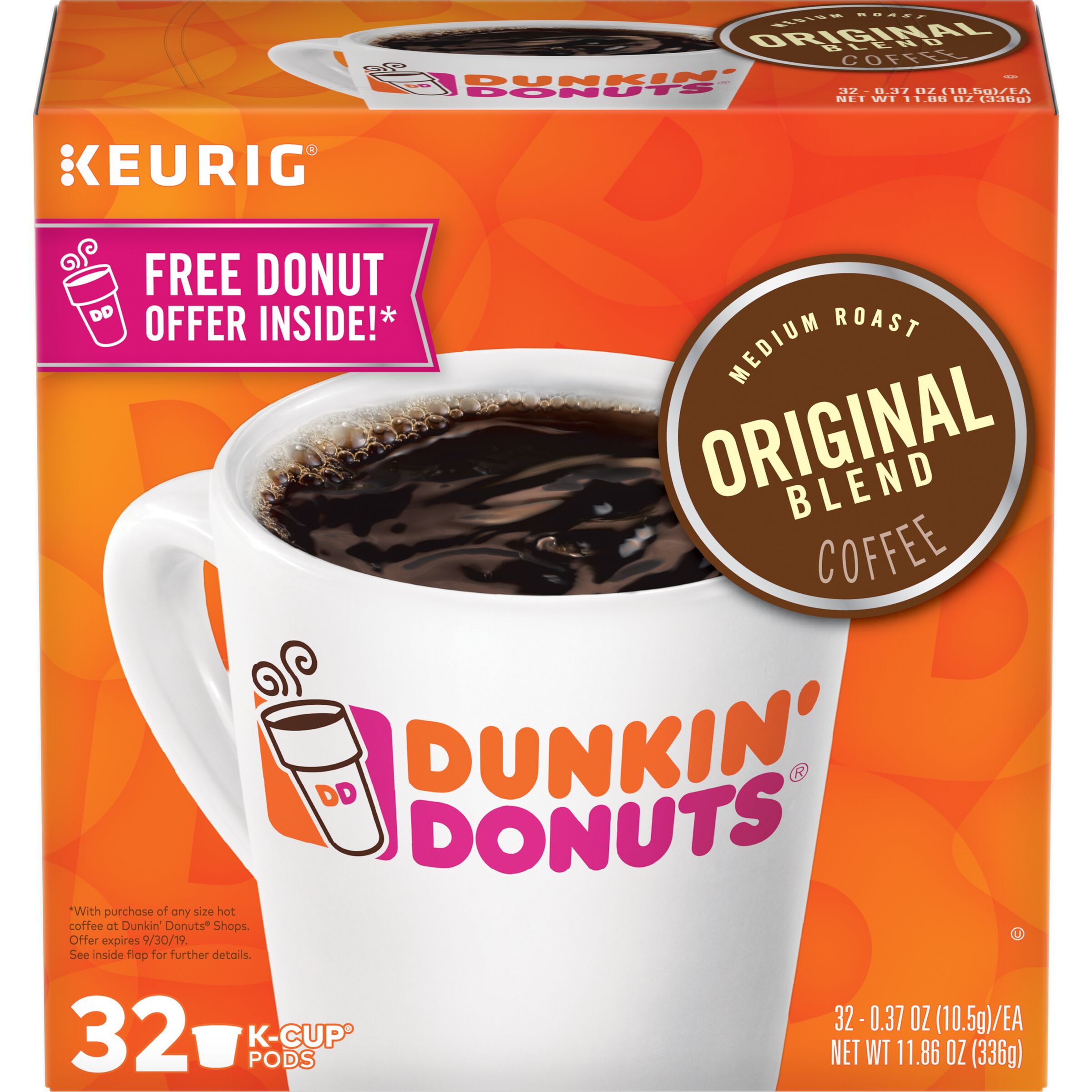 Dunkin Donuts, Original Medium Roast Coffee Keurig K Cups, 11.86 Oz (Case of 4)