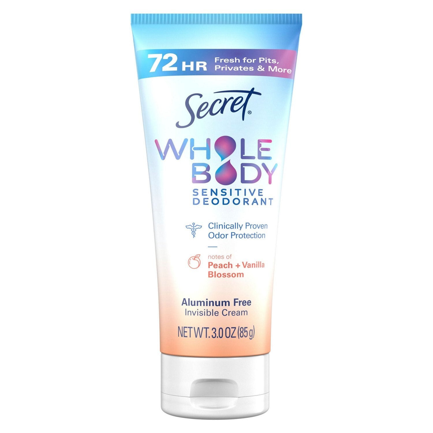 Secret Whole Women s Body Aluminum Free Deodorant Clear Cream Peach & Vanilla 3.0oz