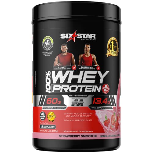 Six Star 100% Whey Protein Plus Recovery Powder - Strawberry Smoothie, 1.8lbs