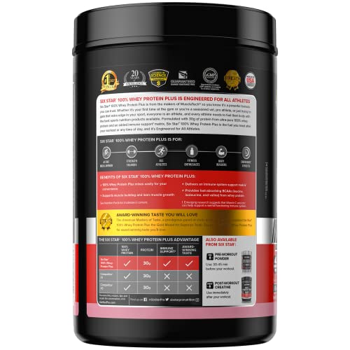 Six Star 100% Whey Protein Plus Recovery Powder - Strawberry Smoothie, 1.8lbs