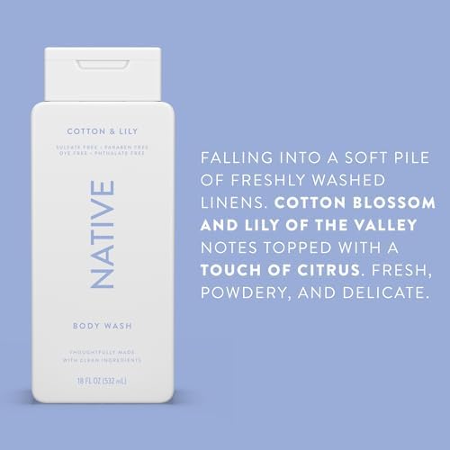 Native Body Wash with Naturally Derived Ingredients Sulfate, Paraben, & Dye Free - Cotton & Lily 18oz, 2 Pack