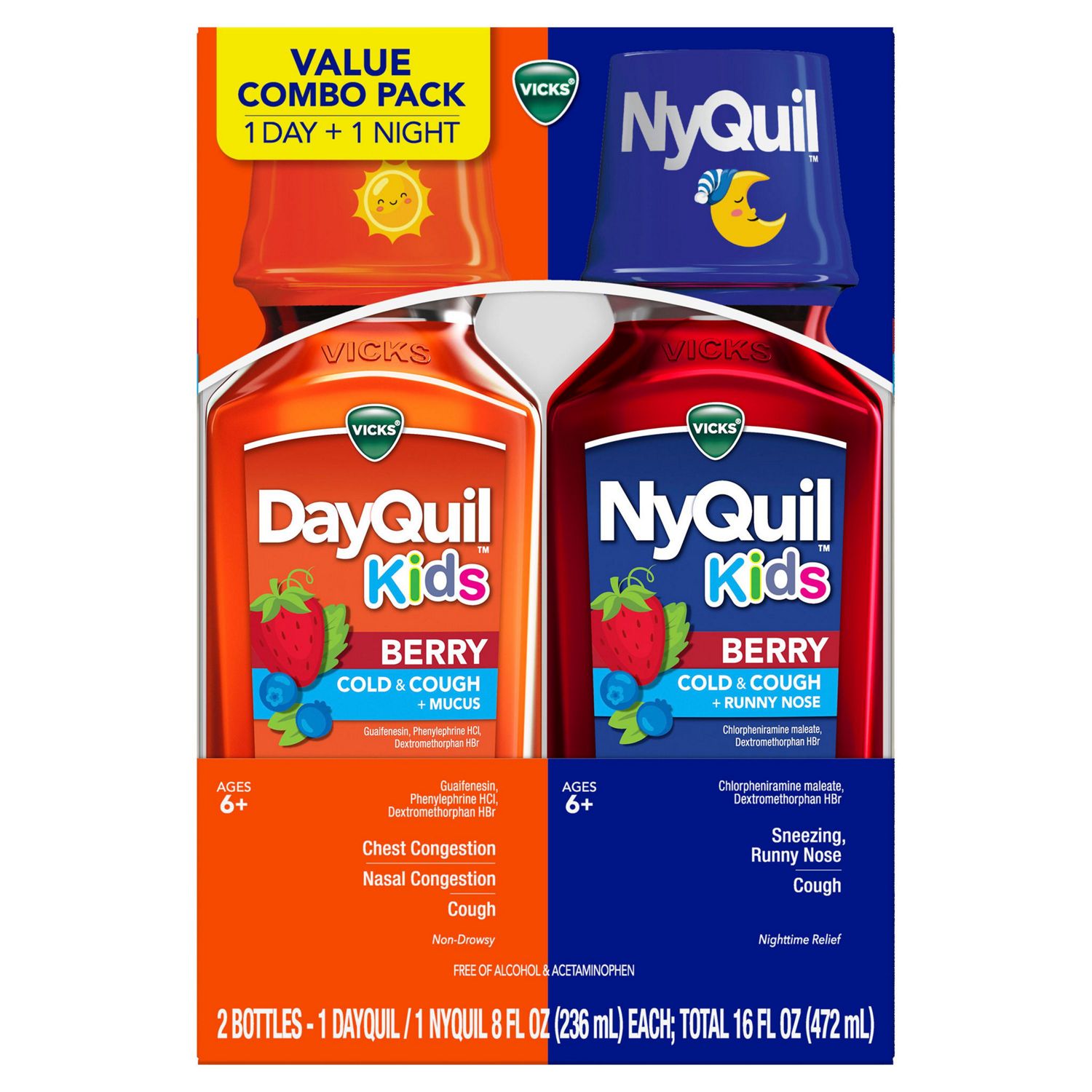 Vicks Kids DayQuil & NyQuil Berry Cold & Cough Medicine Liquid - 16 fl oz