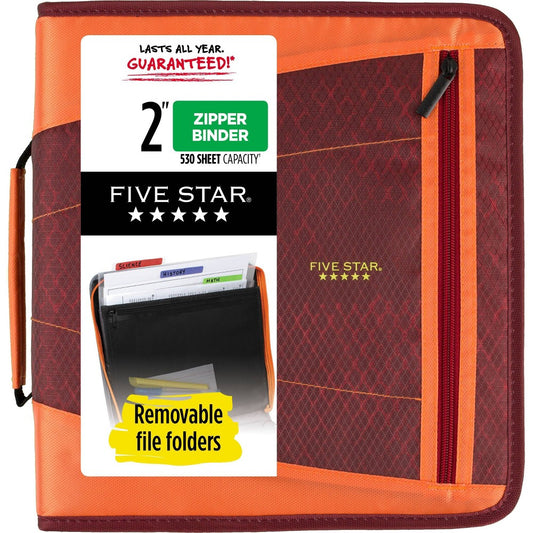 Five Star 2" Sewn Zipper Binder with File Folders Crimson Mesh