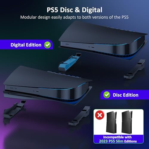 NexiGo PS5 Horizontal Stand with Charging Station for PS5 and Edge Controllers, Silent Cooling Fan with Adjustable Speed, [Auto Power On/Off], Compatible with PS5 Disc & Digital Editions, Black