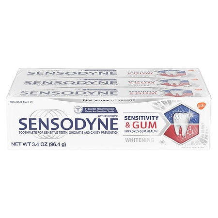 Sensodyne Sensitivity & Gum Whitening Toothpaste - Unflavored, 3.4oz (3 Pack)