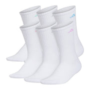 adidas Women's Athletic Cushioned Crew Socks w/Arch Support, 6 Pair, White - Size 9-11