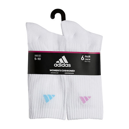 adidas Women's Athletic Cushioned Crew Socks w/Arch Support, 6 Pair, White - Size 9-11