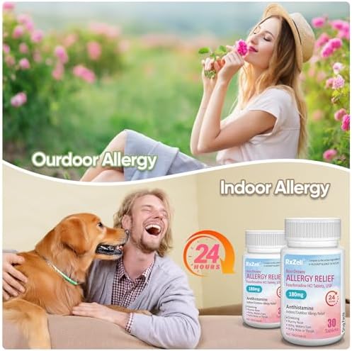 RxZell Non-Drowsy, 24hr Allergy Relief, Fexofenadine HCl 180mg, 30 Tablets