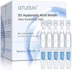 3% Pure Hyaluronic Acid Face Serum, Ultra-Hydrating Vials, 24 Hour Hydrate & Reduce Wrinkles, Anti Aging Serum,Moisturizer for Dry & Sensitive Skin(1.2 fl.oz/30pcs)
