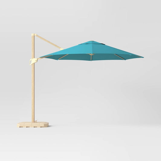 11' DuraSeason Fabric™ Offset Patio Umbrella Turquoise - Light Wood Pole - Threshold™