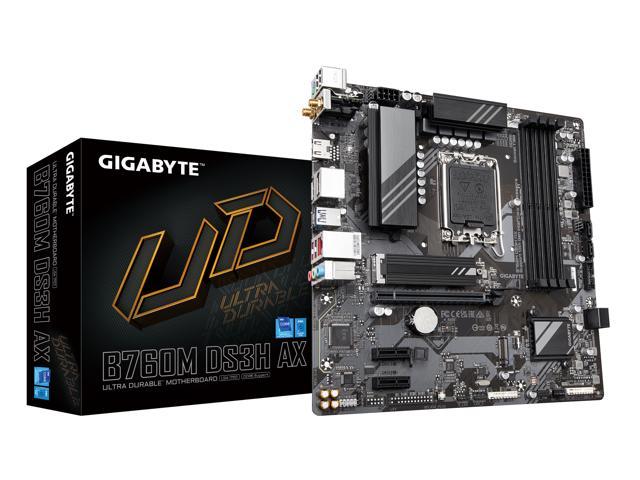 GIGABYTE B760M DS3H AX LGA 1700 Intel B760 M-ATX Motherboard with DDR5, 2* M.2, PCIe 4.0, USB 3.2 Gen 2 Type-C, WiFi 6E, 2.5GbE LAN, Q-Flash Plus,