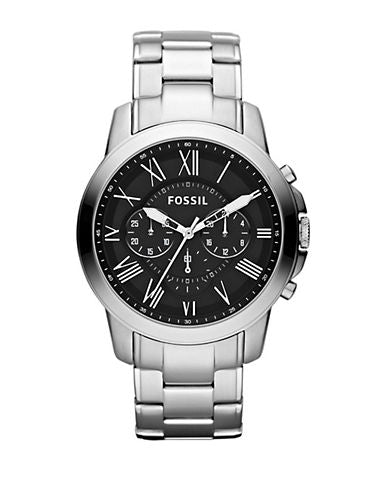 Men's Fossil Grant Chronograph Black Dial Stainless Steel 44mm Watch FS4736 *No Box*
