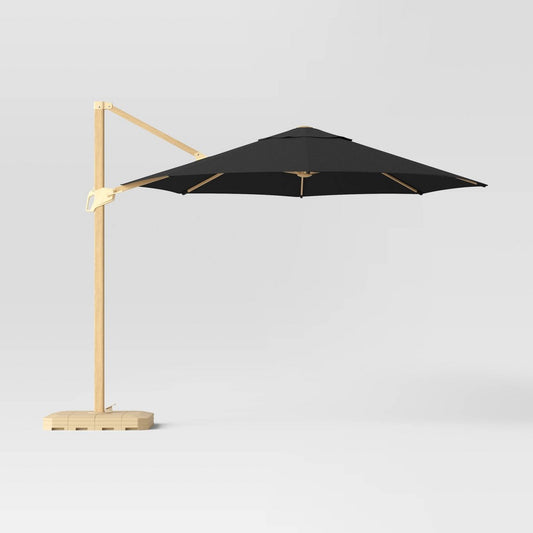 11' DuraSeason Fabric™ Offset Patio Umbrella Black - Light Wood Pole - Threshold™