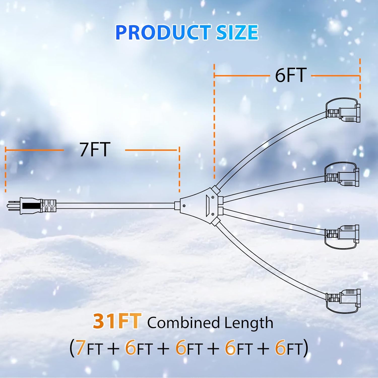 K KASONIC Indoor/Outdoor Christmas Lights Extension Cord, 31 Feet with Multiple Outlets, 16AWG/3C