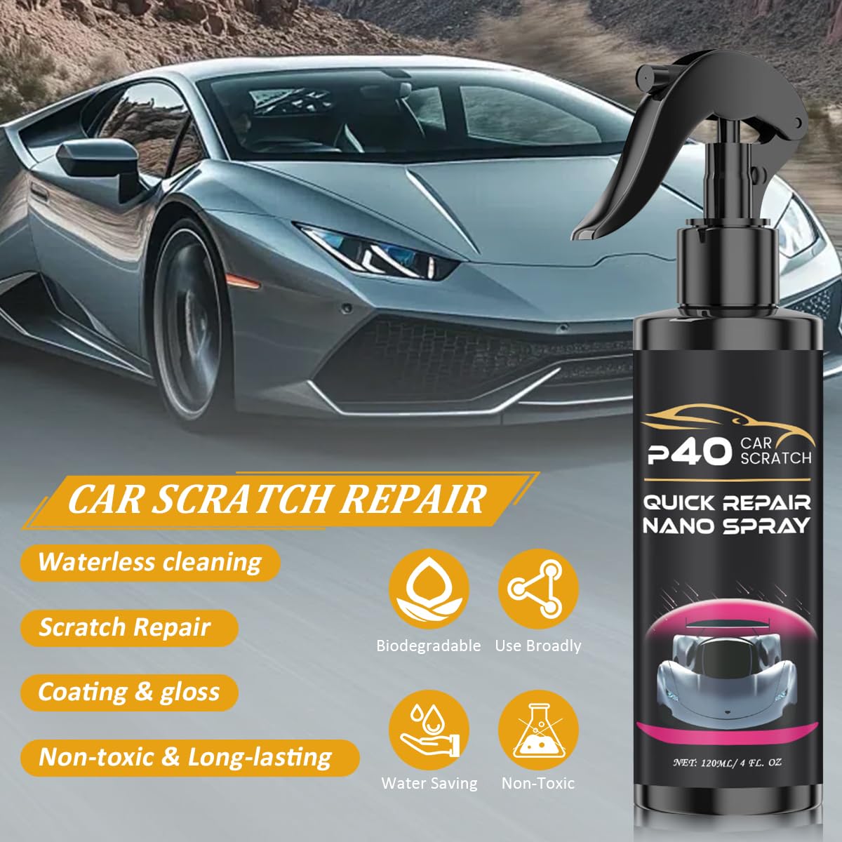 P40 Car Scratch Quick Repair Nano Spray – Instant Invisible Scratch Remover (2 Pack)