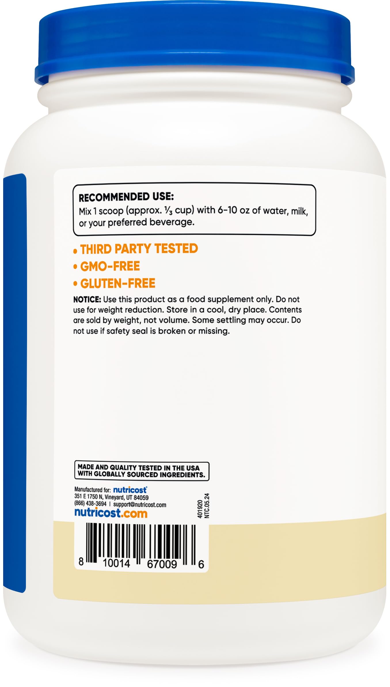 Nutricost Casein Protein Powder, Vanilla, 2 lb