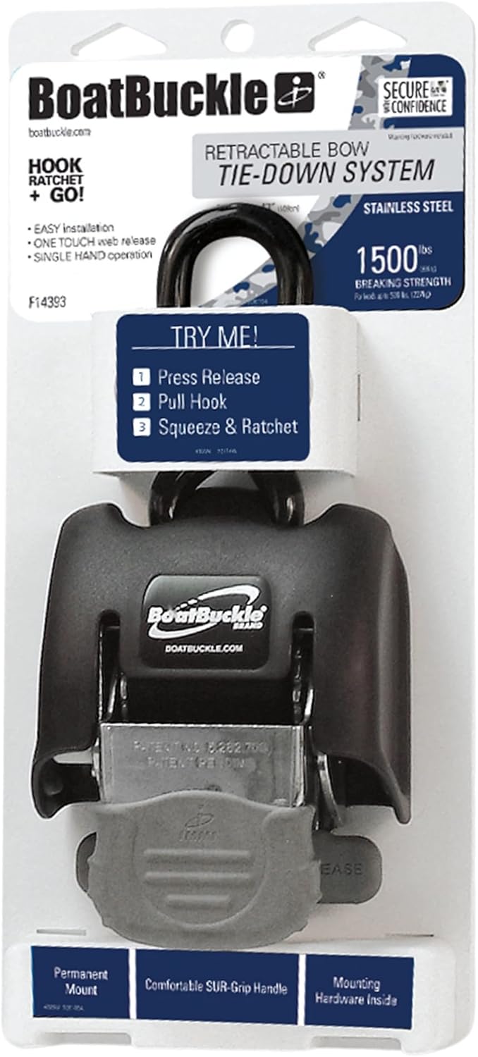 BoatBuckle G2 Stainless Steel Retractable Bow Tie-Down (2-Inch x 43-Inch, Black)