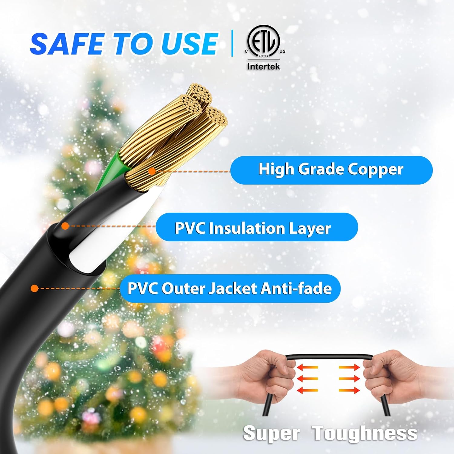 K KASONIC Indoor/Outdoor Christmas Lights Extension Cord, 31 Feet with Multiple Outlets, 16AWG/3C