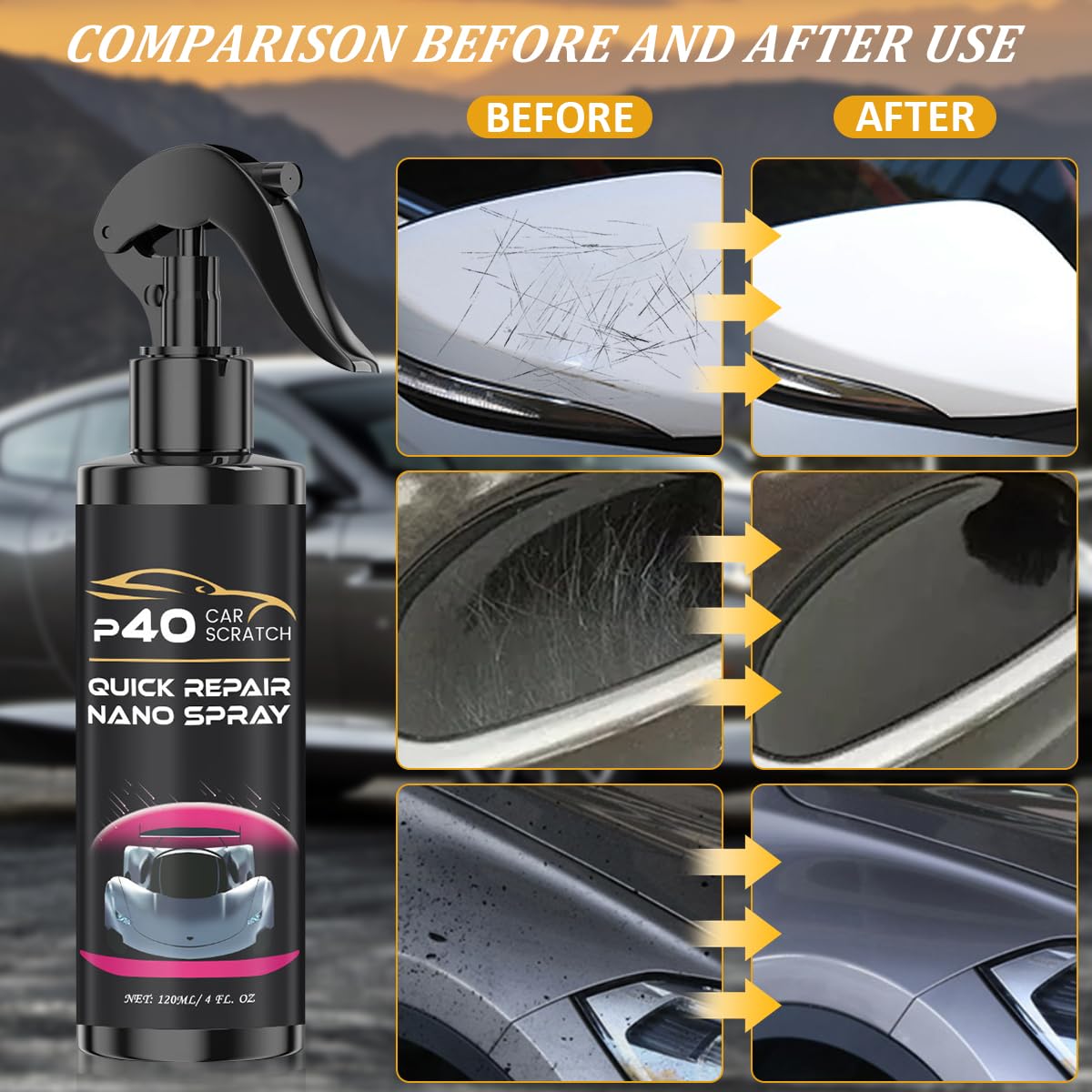 P40 Car Scratch Quick Repair Nano Spray – Instant Invisible Scratch Remover (2 Pack)