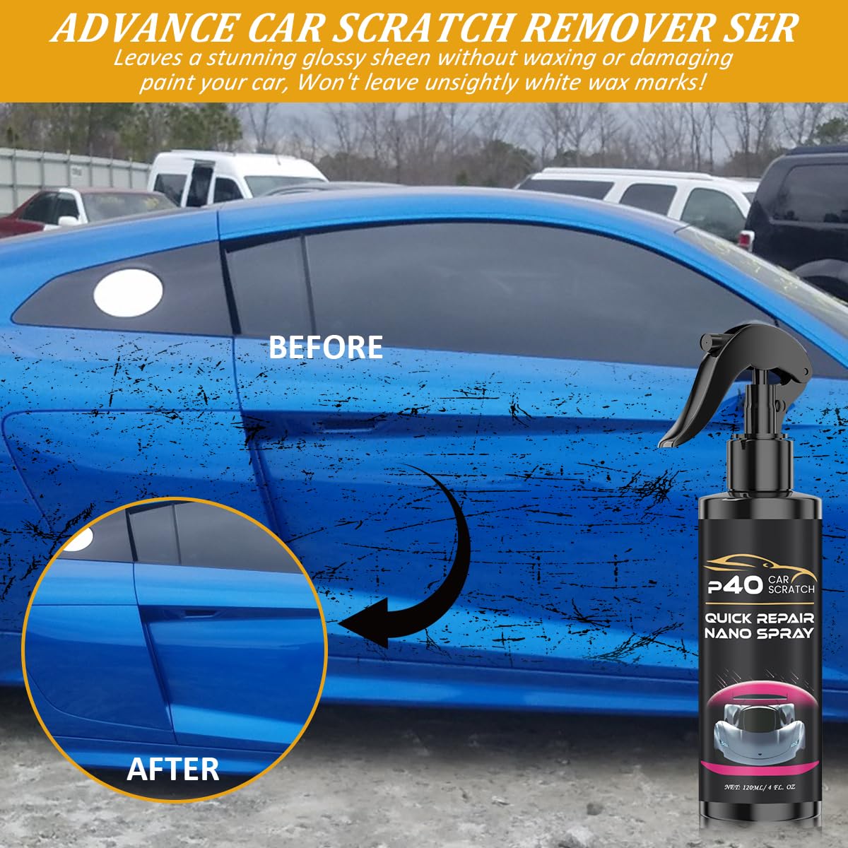 P40 Car Scratch Quick Repair Nano Spray – Instant Invisible Scratch Remover (2 Pack)