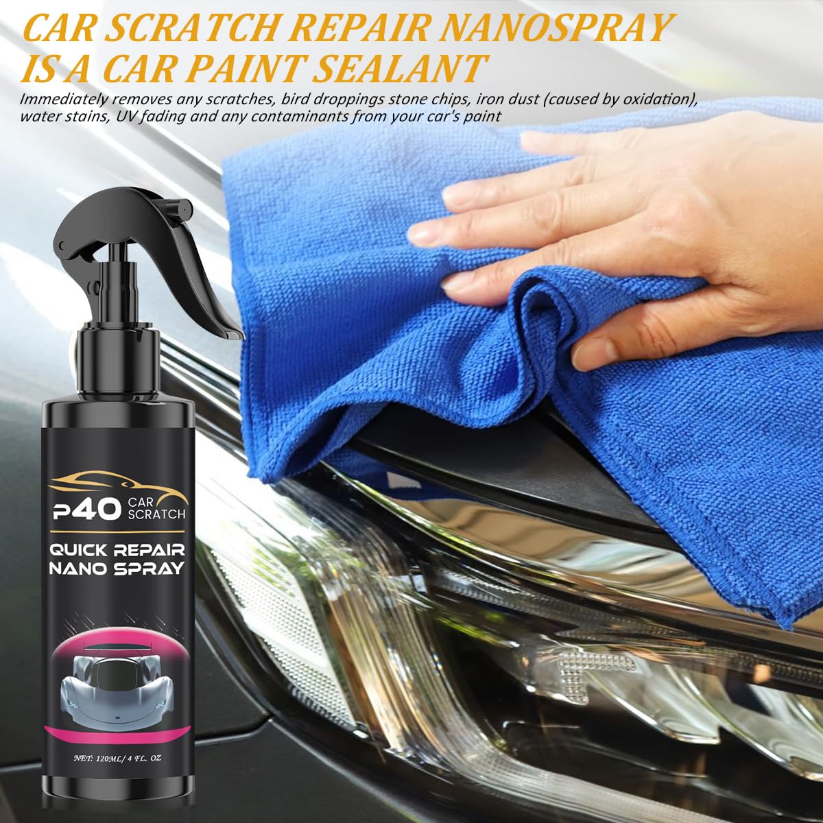 P40 Car Scratch Quick Repair Nano Spray – Instant Invisible Scratch Remover (2 Pack)