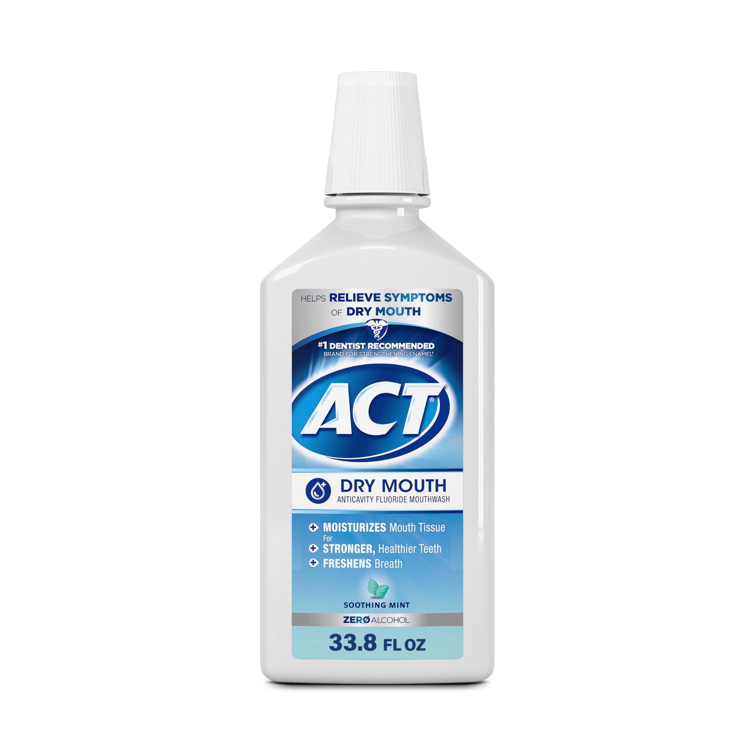 ACT Dry Mouth Anticavity Zero Alcohol Fluoride Mouthwash - Soothing Mint, 33.8 fl. oz.