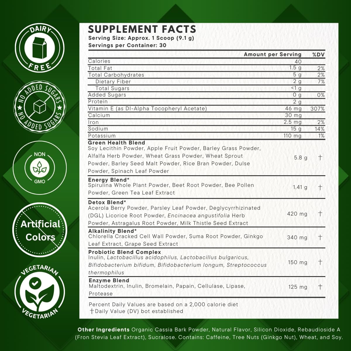 Super Greens Powder with 24+ Superfoods, Premium Nutrient-Dense Blend, Promotes Immunity & Energry Levels, Supports Disgestion & Gut Health, Apple Cinnamon Flavor, 9.6 oz