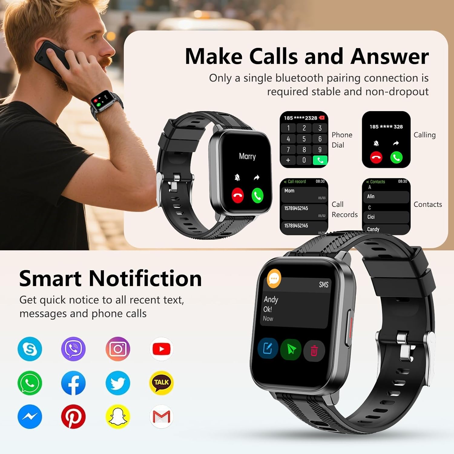 Smart Watch Fitness Tracker with GPS, Ai Functions - Android/iPhone Compatible, Black