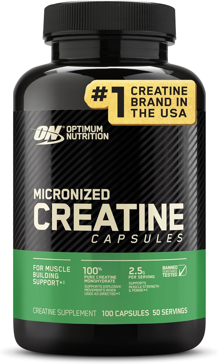 Optimum Nutrition Micronized Creatine Monohydrate Capsules  Keto Friendly  2500mg  100 Capsules