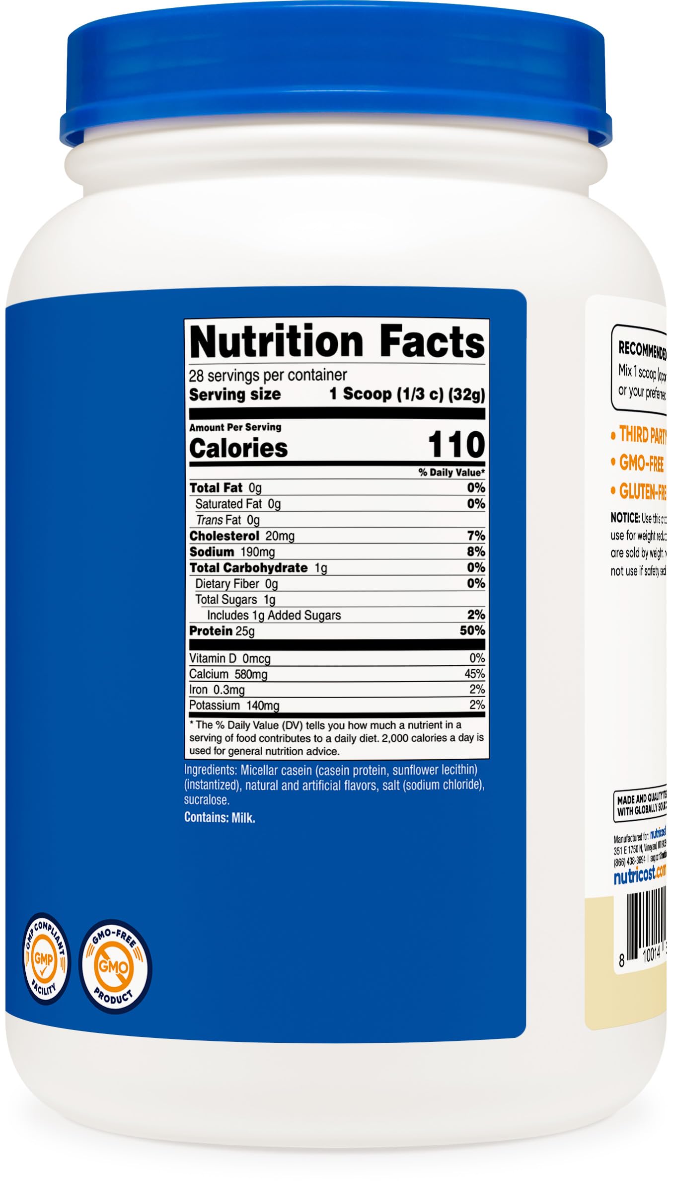 Nutricost Casein Protein Powder, Vanilla, 2 lb