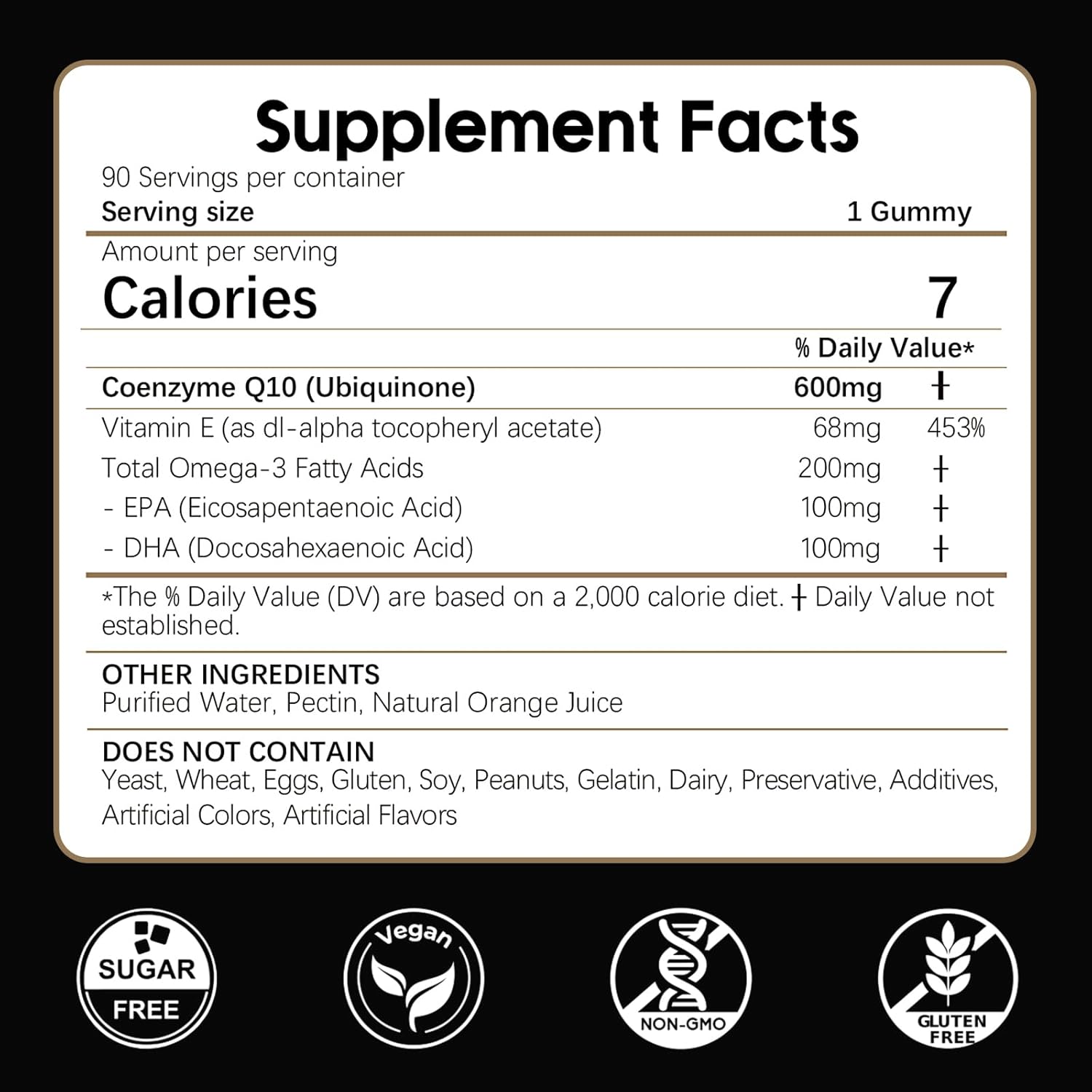 CoQ10 Gummies, 600mg with Omega 3 & Vitamin E, Sugar-Free Orange Flavor, 90ct