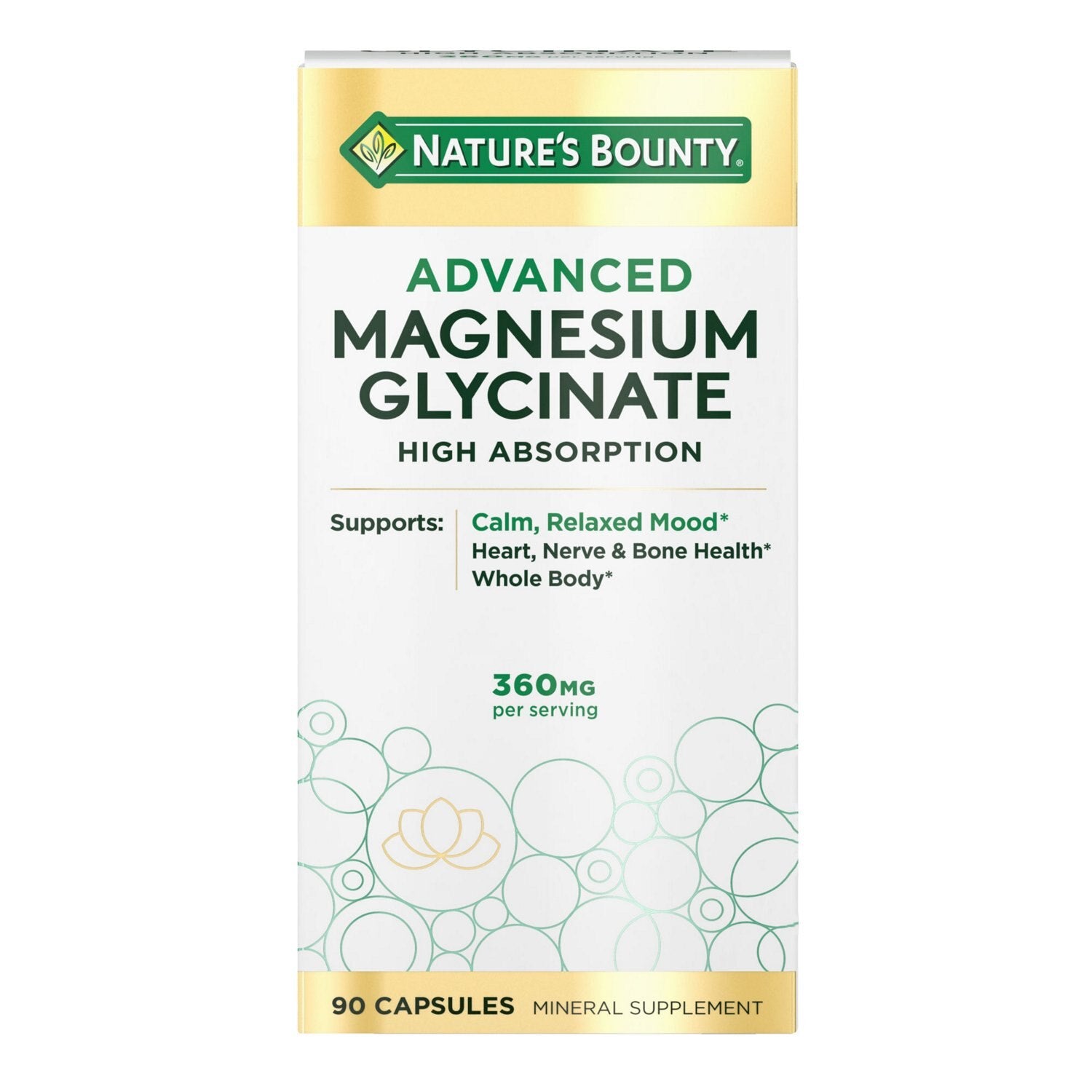 Nature’s Bounty Advanced Magnesium Glycinate Supplement  Heart  Nerves  Muscle & Bone Health Support  360mg  90 Ct
