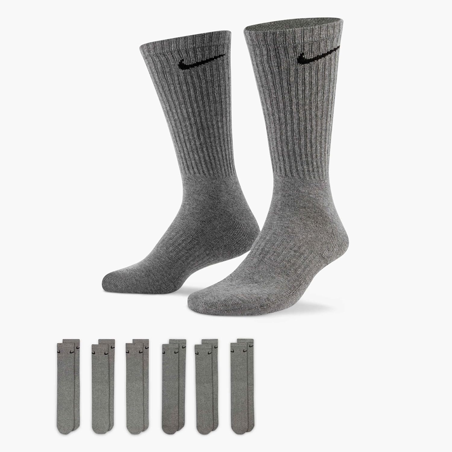 Nike Unisex Adult Everyday Cushioned Training Crew Socks (6 Pairs) - Gray, Large