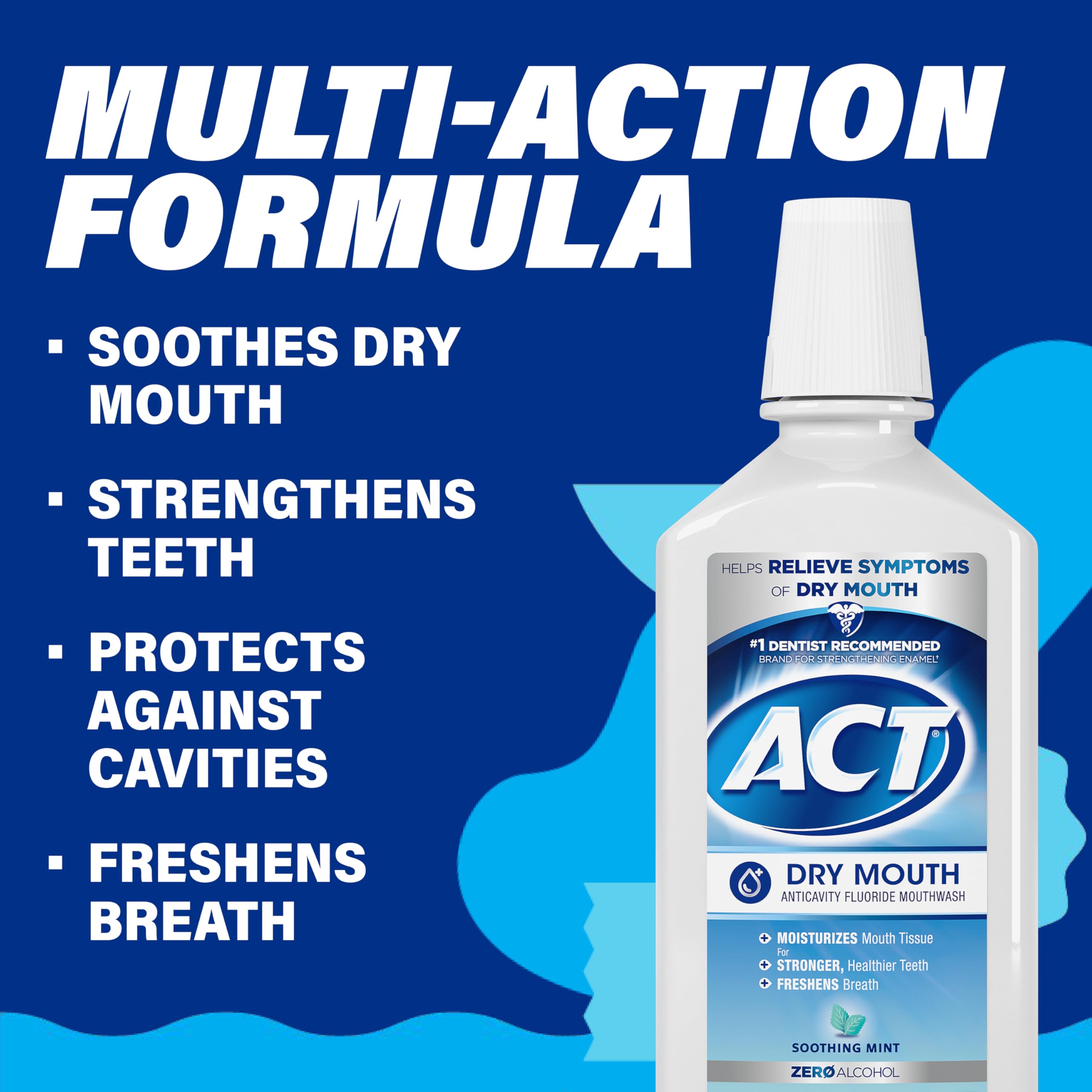 ACT Dry Mouth Anticavity Zero Alcohol Fluoride Mouthwash - Soothing Mint, 33.8 fl. oz.