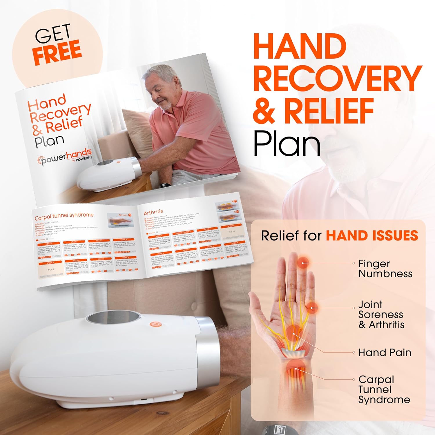 Powerhands Hand Massager for Arthritis, Carpal Tunnel with Heat and Compression