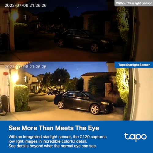 TP-Link Tapo 2K QHD Security Camera, Indoor/Outdoor, Color Night Vision (Tapo C120)