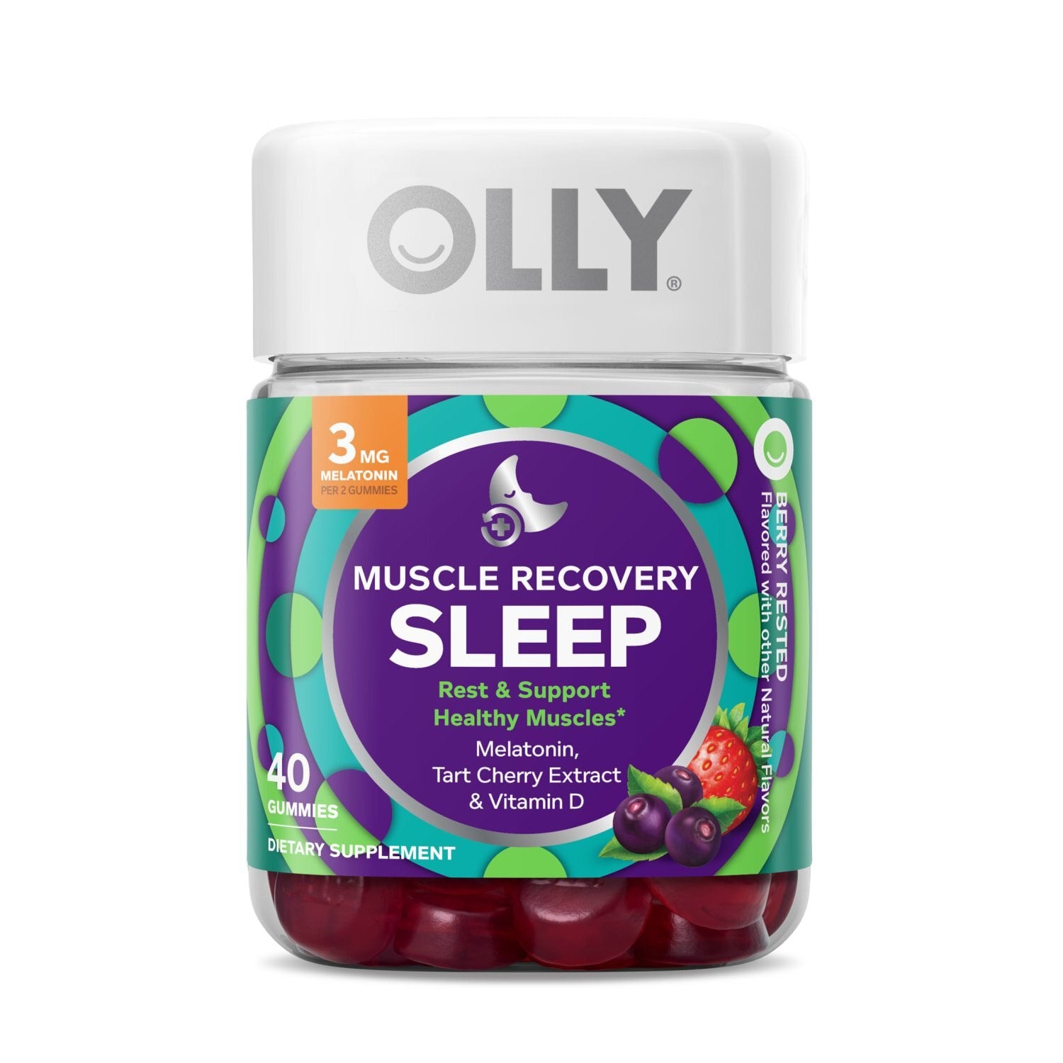 OLLY Muscle Recovery Sleep Gummies 3mg Melatonin Tart Cherry Extract Vitamin D Berry - 40ct