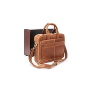 Luxorro Men's Slim Leather Briefcase/Laptop Bag - Light Brown