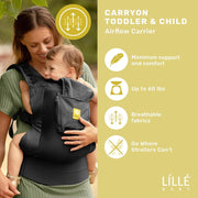 LÍLLÉbaby 3-in-1 Ergonomic CarryOn Airflow Toddler Carrier with Lumbar Support & Breathable Mesh Lining - Black