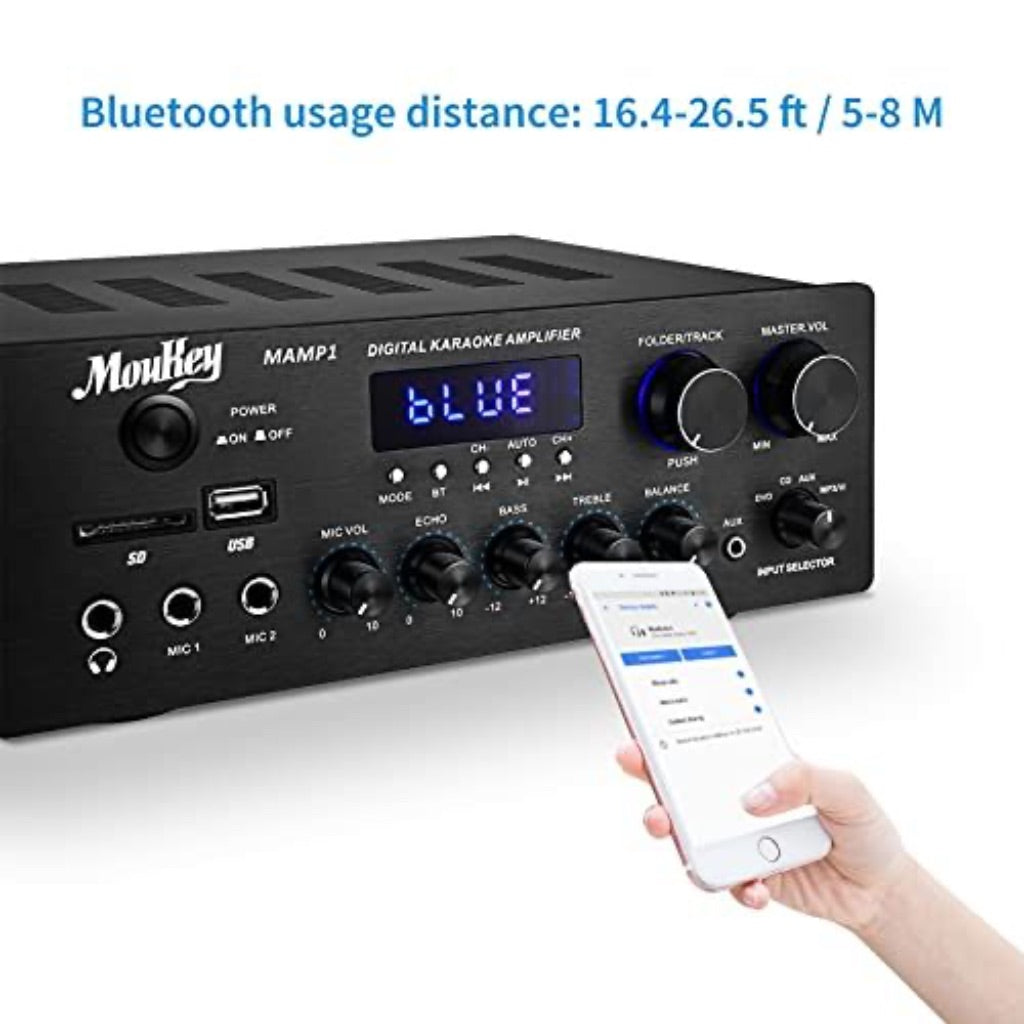 Moukey Home Audio Amplifier Stereo Receiver with Bluetooth 5.0, 220W, 2 Ch.