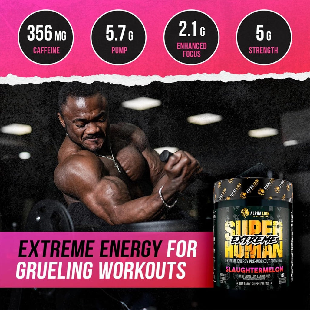 ALPHA LION Superhuman Extreme High Stim Pre Workout Powder - Slaughtermelon, 22svgs.