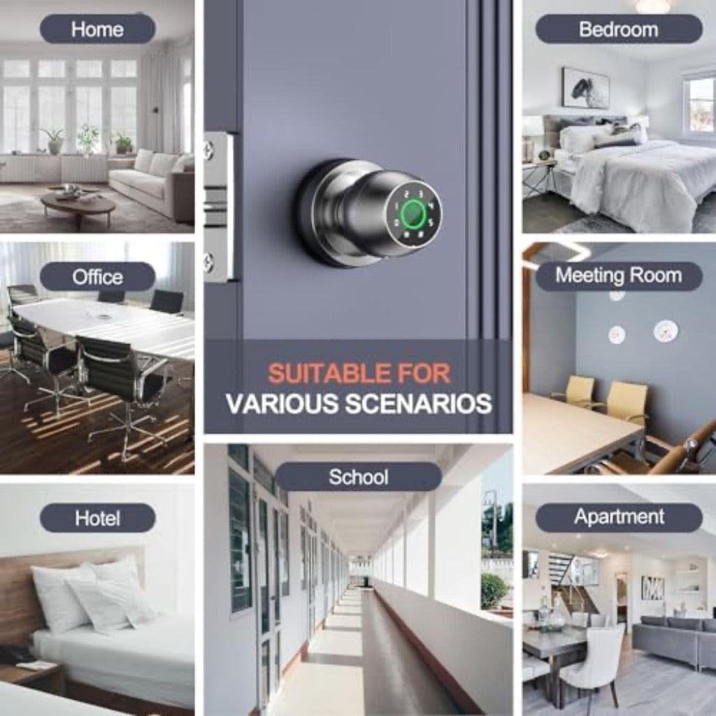 Smart Door Knob with App Control, Keypad, Fingerprint Lock - Silver