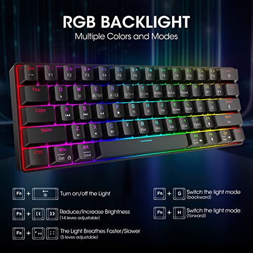 KOORUI 60% Wired Gaming Keyboard - 61 Keys, Ultra-Compact, 26 RGB Backlit with Red Switch