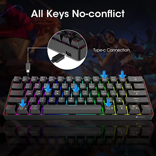 KOORUI 60% Wired Gaming Keyboard - 61 Keys, Ultra-Compact, 26 RGB Backlit with Red Switch