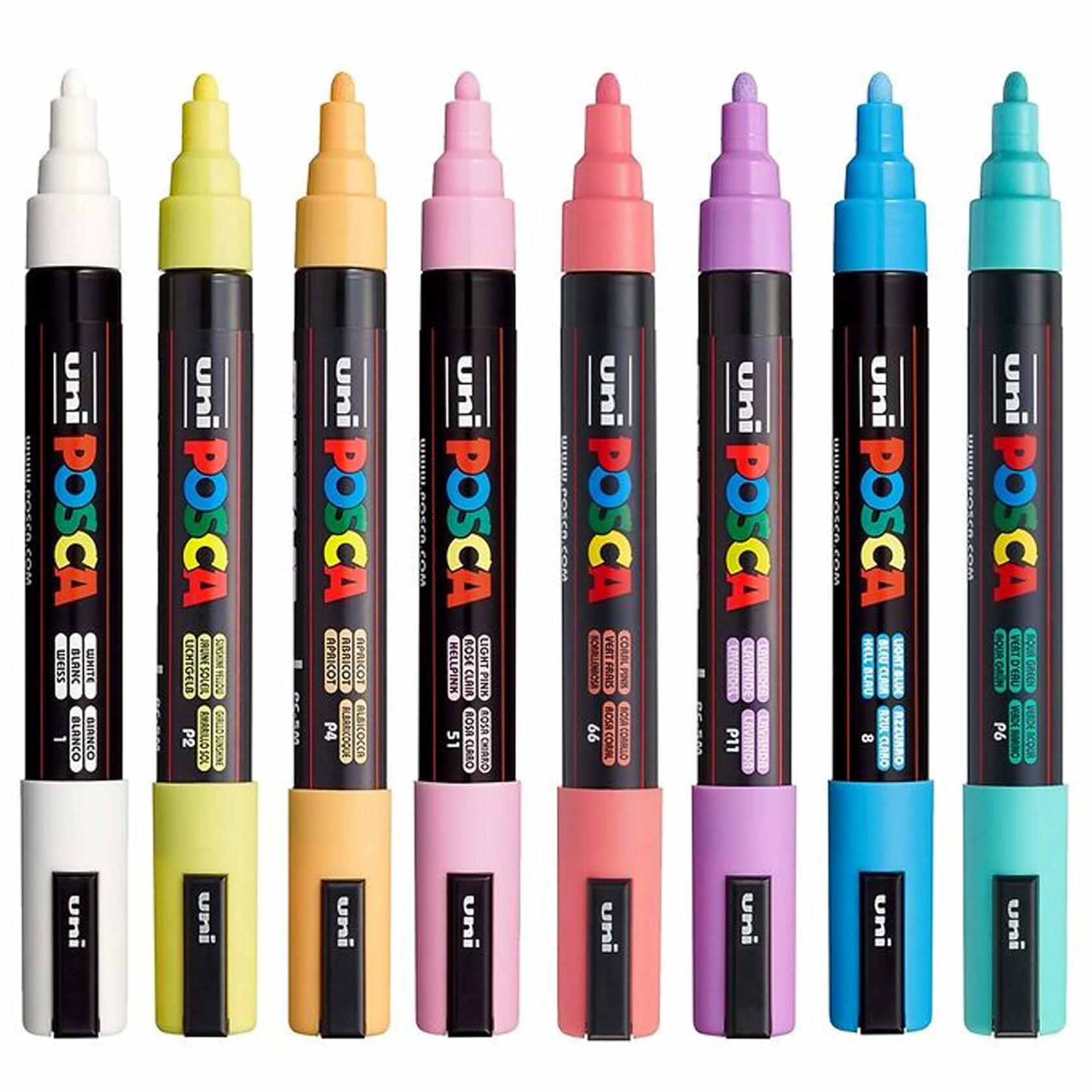 Uni Ball POSCA PC 5M Soft Colors Water Based Paint Markers, Reversible Medium Tip (1.8 2.5mm), Assorted Colors, 8 Count