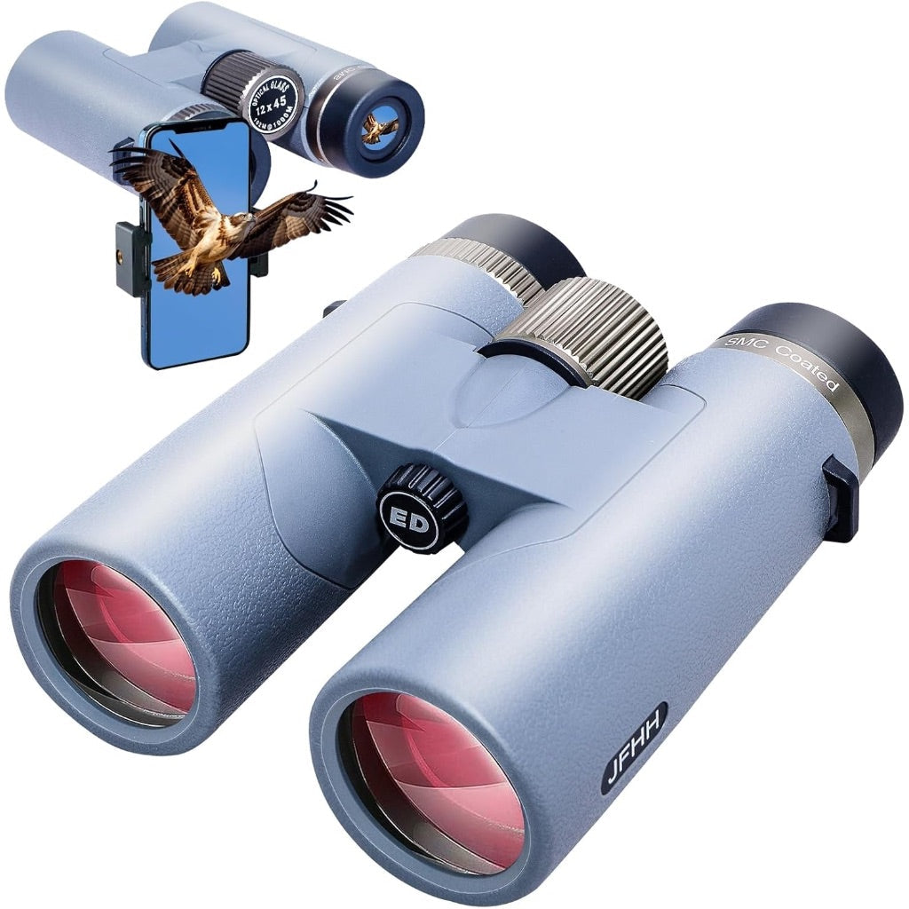 12x45 Binoculars for Adults - Universal Phone Adapter, High Power, Super Bright View, Lightweight, Waterproof