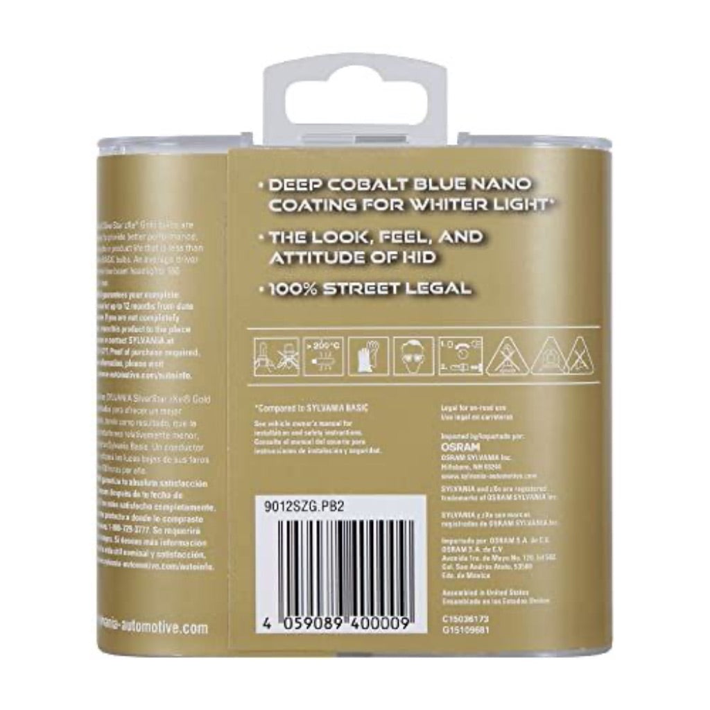 Sylvania 9012 SilverStar ZXe Gold Halogen Headlight Mini Bulb - 2 Pack