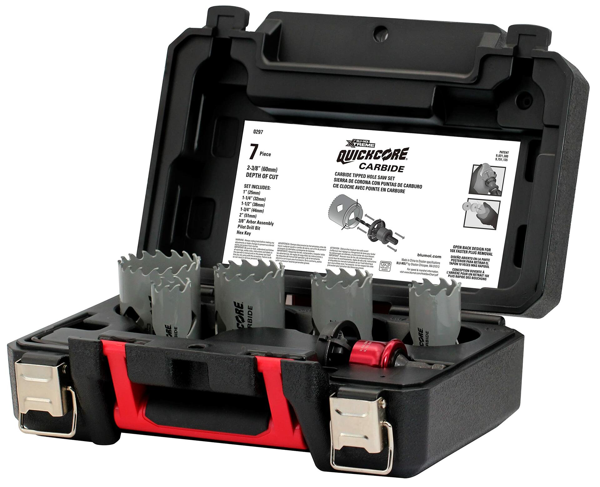 Blu-Mol Extreme Quick Core 7pc Carbide Tipped Hole Saw Set 0297, 2-3/8"