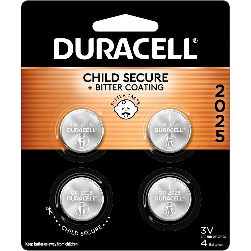 Duracell 2025 Lithium Battery, 4 Count (Pack of 1) Lithium Coin Battery - CR2025 3 Volt (3V) Cell
